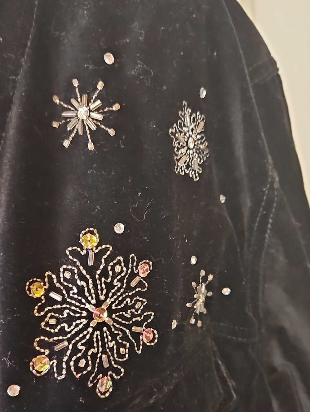 Quacker Factory Snowman Black Velvet Jacket Snowflake Capture The Magic 2X - Picture 13 of 15
